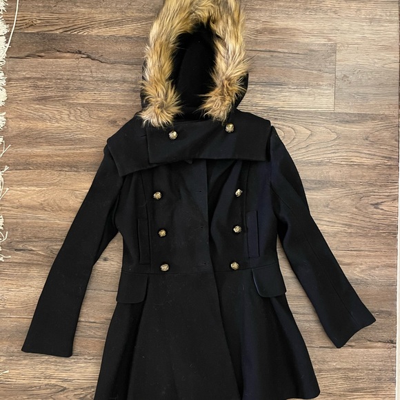 Jackets & Coats Womens Navy Pea Coat With Fur Lined Hood Poshmark